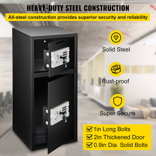 Large Double Door Security Safe Box 2.6 Cubic Feet Steel Safe Box Strong Box With Digital Lock For Money Gun Jewelry Black