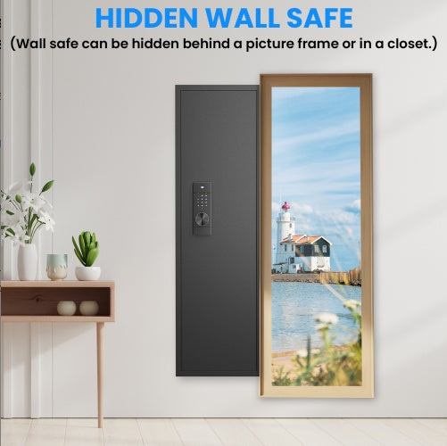 53 Passwod Touch Panel In-Wall Safe,Hidden Wall Gun Safe For Rifles With Adjustable Shelves,Assembled Storage Multifunctional Wall Safe For Firearm And Valuables